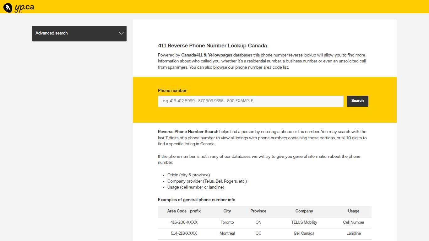 411 Reverse Phone Number Lookup Canada